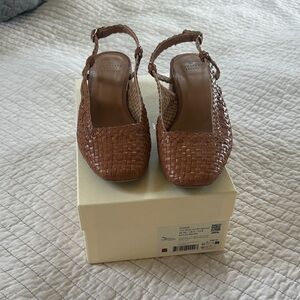 Sezane Tan Noemie Woven Slingback Heels